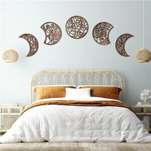 5 Pcs Moon Phase Wall Art Decor Wall Pediments Hanging Wooden Moon Phase